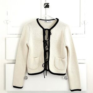 Zara Cream Bow Front Knit Cardigan Size Medium